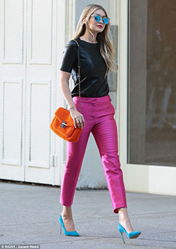 Mejor pantalón lápiz rosa claro: gigi hadid,  pantalón rosa  
