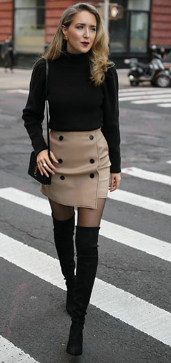 Trajes de invierno con clase con falda para adolescentes.: trajes de invierno,  Bota por encima de la rodilla,  Atuendos Con Botas  
