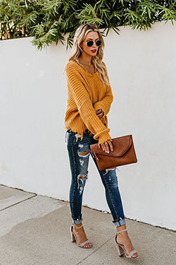 Oferta nunca antes recibida conjunto suéter mostaza: trajes de invierno  