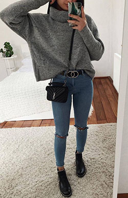 Conjunto jersey negro y vaqueros: trajes de invierno,  lana de cachemira,  Accesorio de moda,  Atuendos Informales,  Atuendo De Suéteres  