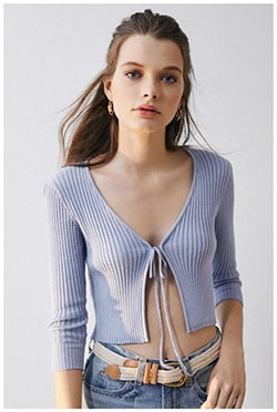 cárdigan Uo noor de canalé con lazo en la parte delantera: top corto,  camisas,  Proveedores de Urban Outfitters  