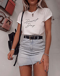 Ideas de ropa casual, Ropa casual y Falda de mezclilla: Atuendos Informales,  Falda de mezclilla,  Jersey navideño,  Estilo callejero  