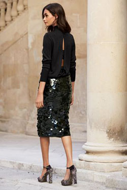 Outfit falda lentejuelas negra vestidito negro, street fashion: Falda de tubo,  modelo,  Traje negro,  Faldas de Lentejuelas,  Estilo callejero,  pequeño vestido negro,  Trajes De Lentejuelas,  vestido negro  