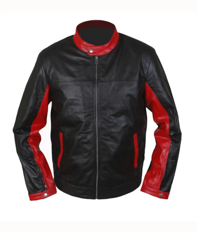 Chaqueta Biker Cafe Racer Negra y Roja para Hombre: Chaqueta de cuero  